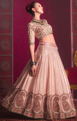 Designer exclusive light pink shaded lehenga on silk with Sequence & Thread Embroidery Work