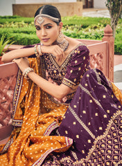 Designer violet magenta Lehenga on viscos and bandhej duppatta with detailed embroidery and hand work