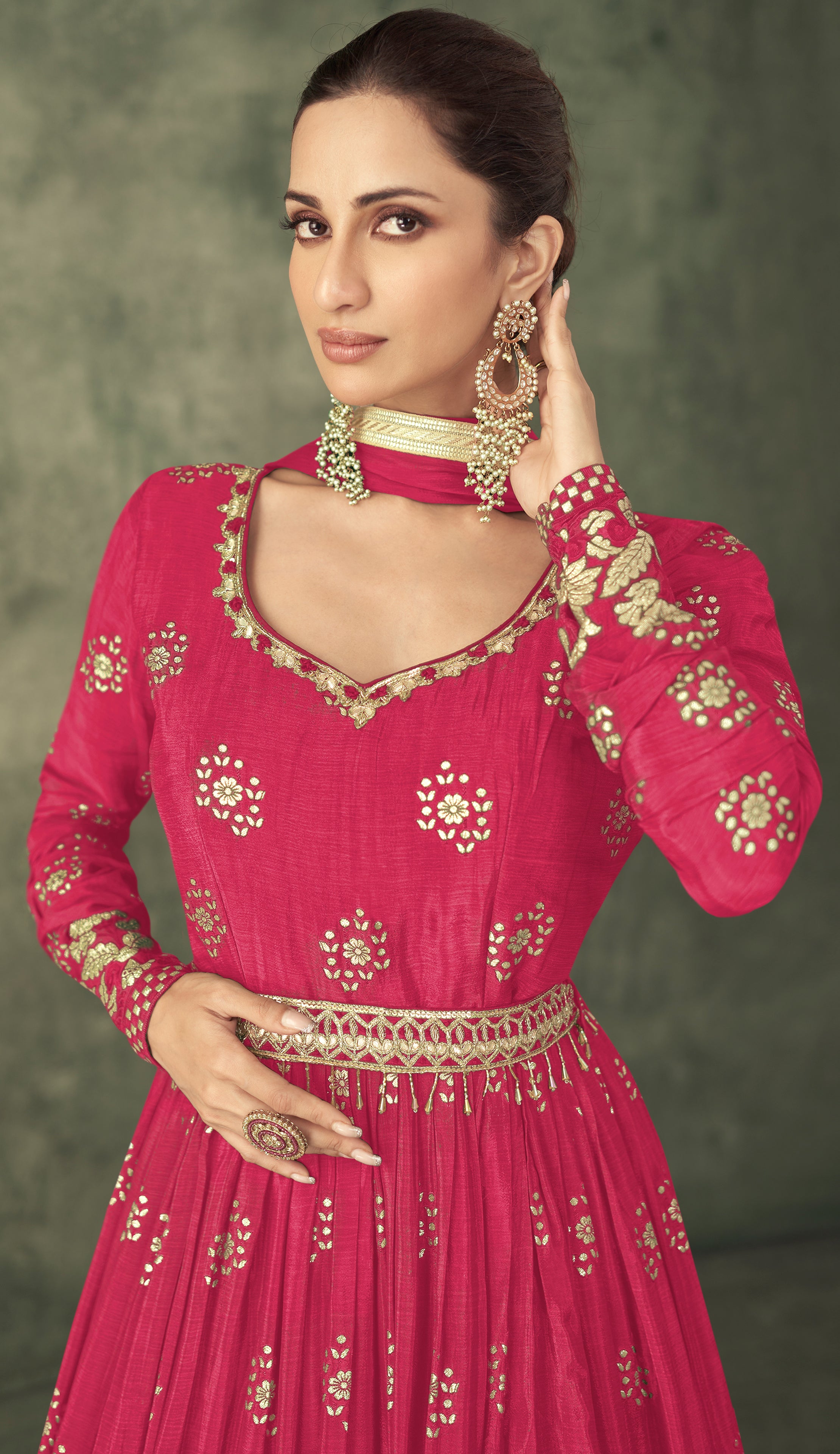 Pure Viscose designer pink dress with thread and detailed embroidery work indian aspiring design