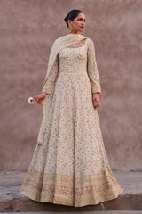 Exclusive Designer Dress on pure georgette with detailed embroidery and foil, thread work