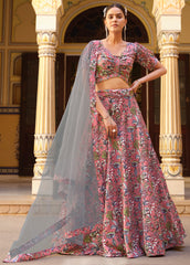 Floral inspired printed Blue diva lehenga on crushed silk with lace and tassel | lehenga for all occasion