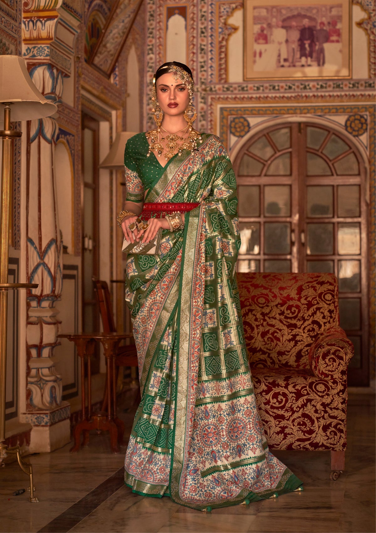 Green Silk Saree in Floreem vacuum finish and Elegant Stud Work | Saree for all occasion