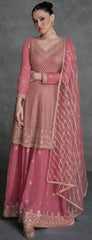 Pure georgette light shaded designer dress with detailed embroidery, thread work