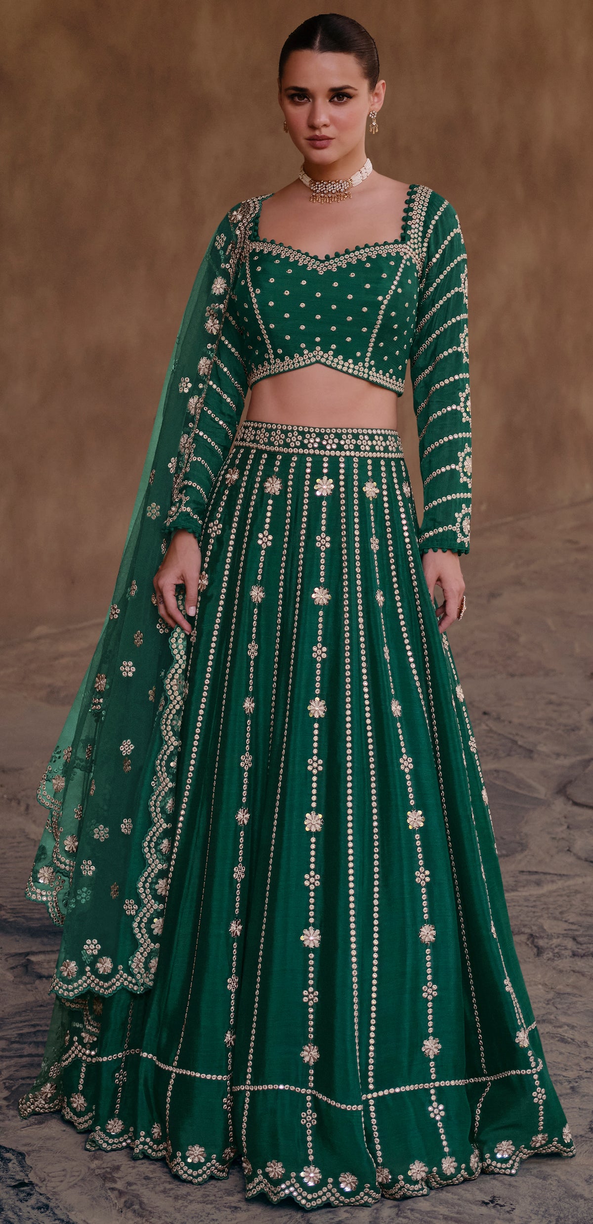 Exclusive designer pure chinon lehenga with detailed embroidery and latest design