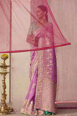 Light Purple Dola Viscose Silk Saree Intricate Flower Pattern Weaving On All Over Saree