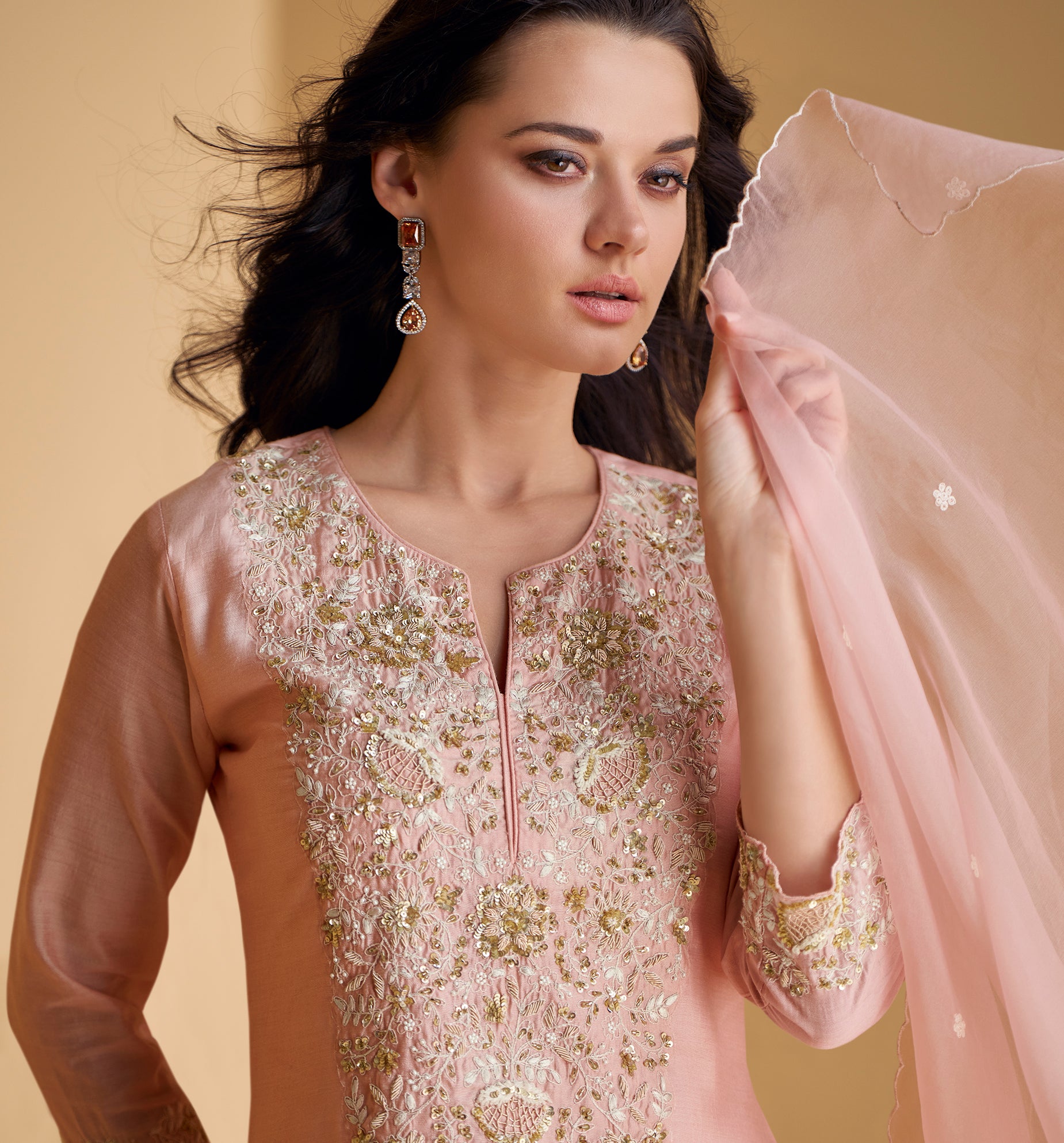 Designer Baby pink Green exclusive Sharara dress with detailed embroidery