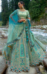 Contrasting Designer light blue lehenga on viscose with Zari, Hand, Thread, embroidery detailed work indian aspired work