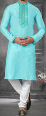 Light Blue Traditional Designer Silk Kurta with Mirror Work for all occasion | kurta pajama