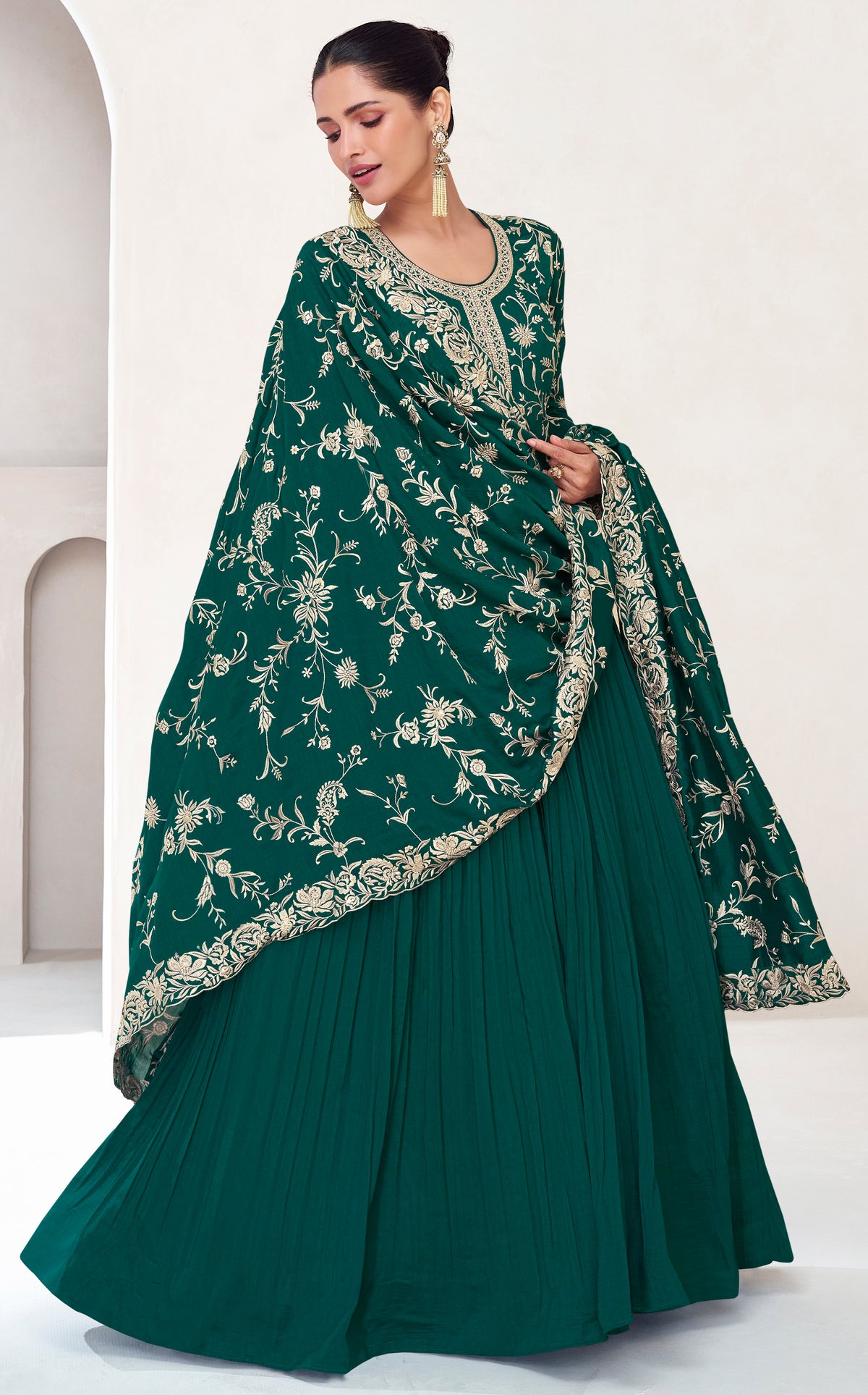 Designer Rama Green Alia Cut Anarkali Dress with Embroidery | bollywood dress | anarkali dress