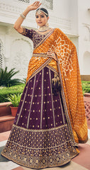 Designer violet magenta Lehenga on viscos and bandhej duppatta with detailed embroidery and hand work