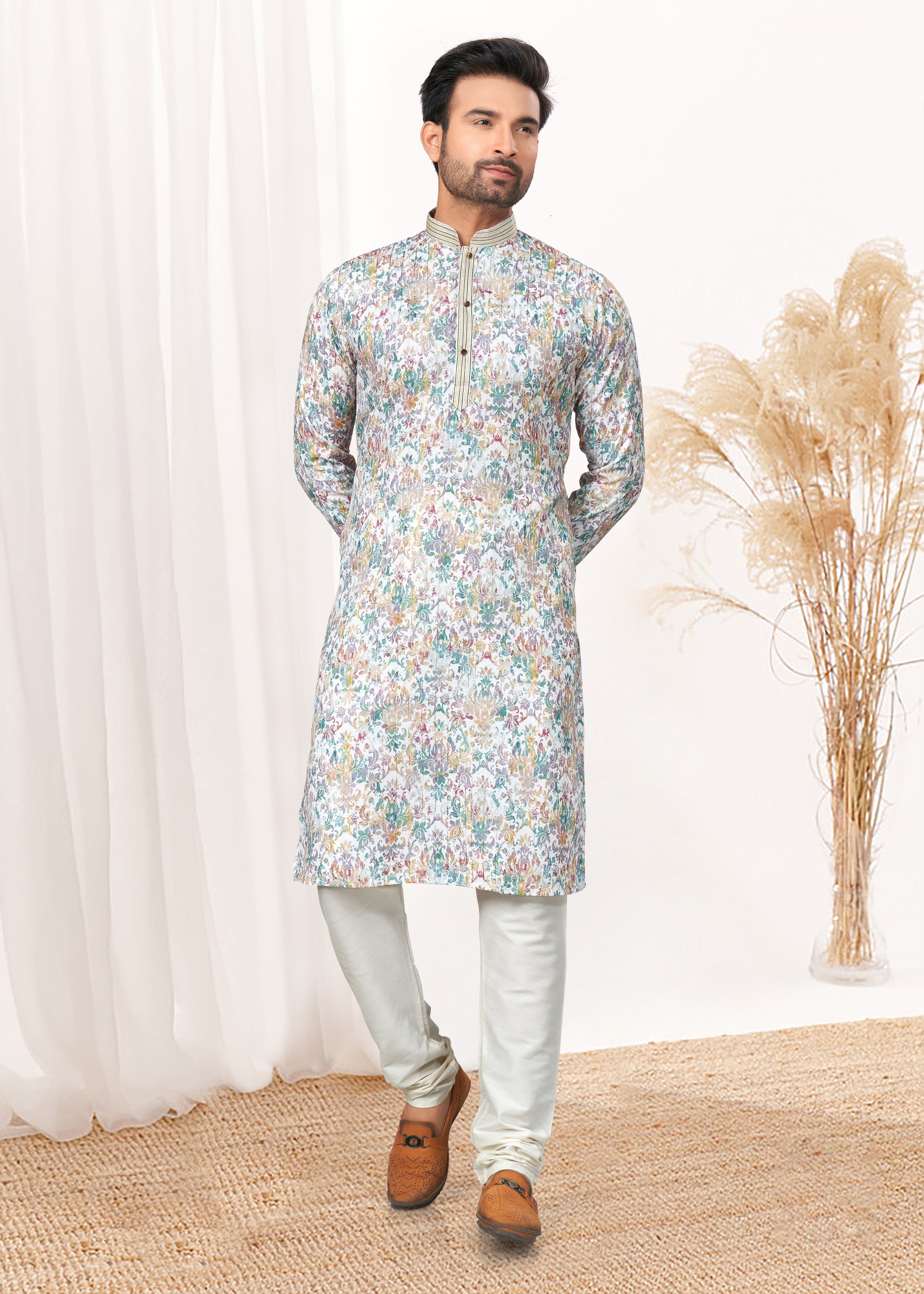 latest Contrast Digital print kurta on cotton with  detailed pintex, thread, sequence work for wedding