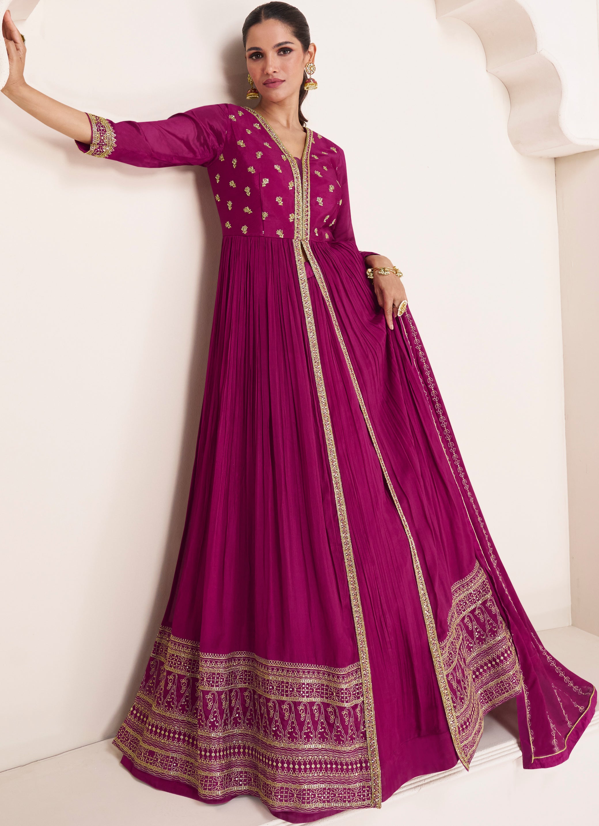 Premium dark pink Anarkali style dress with detailed embroidery mastani inspired dress style | Bollywood style dress