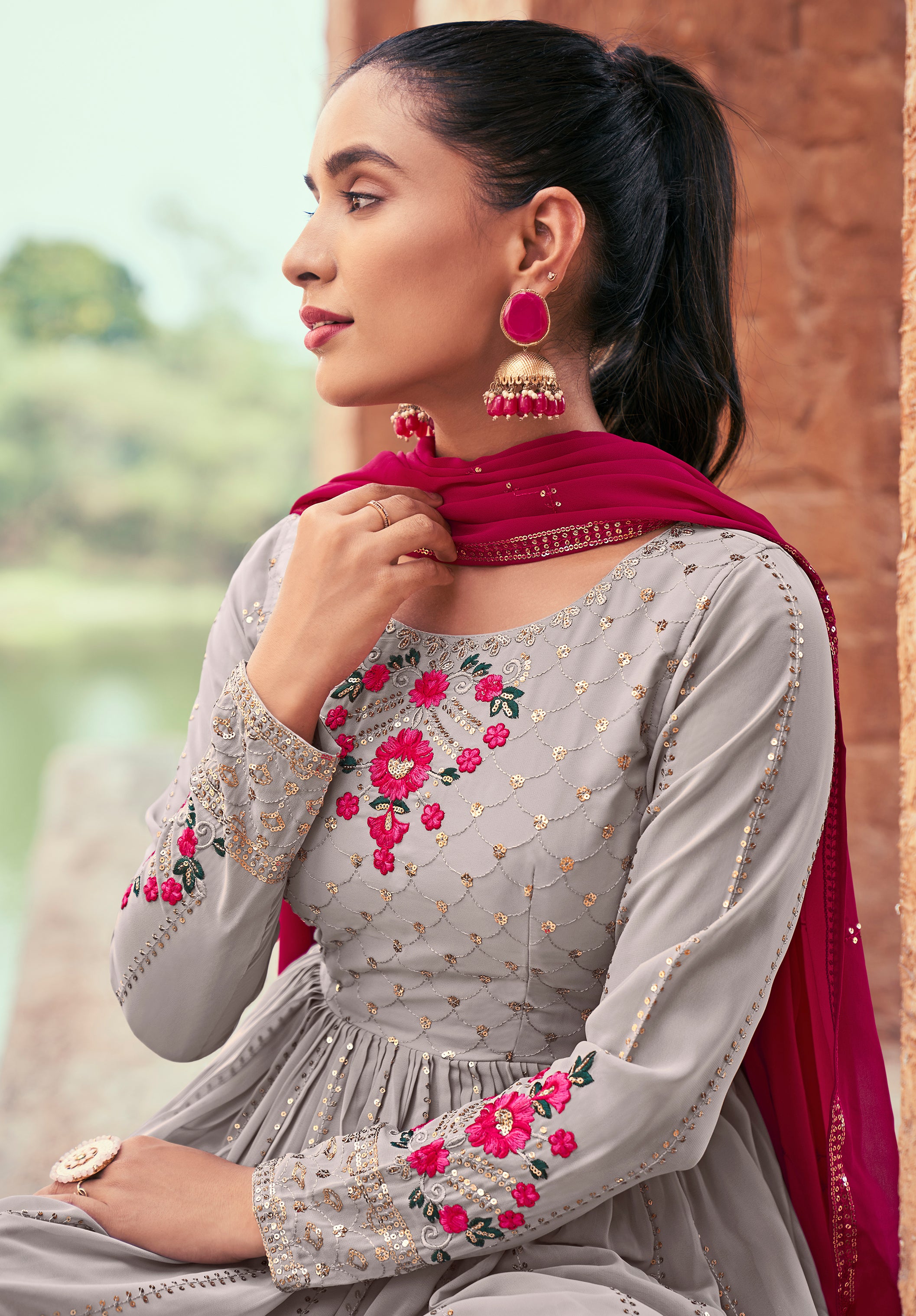 Exclusive salwar suit Detailed embroidery light shaded contrasting suit