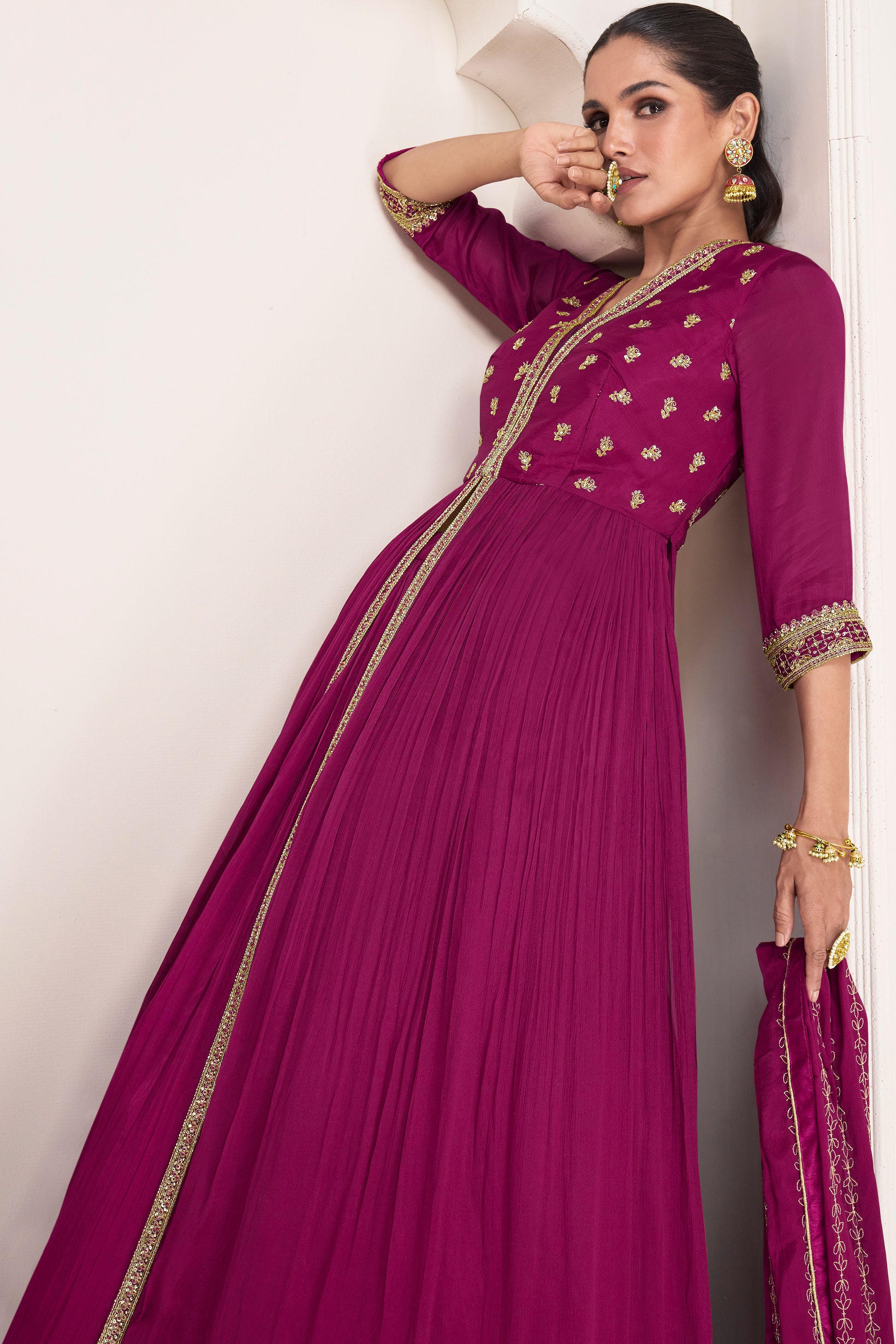 Premium dark pink Anarkali style dress with detailed embroidery mastani inspired dress style | Bollywood style dress