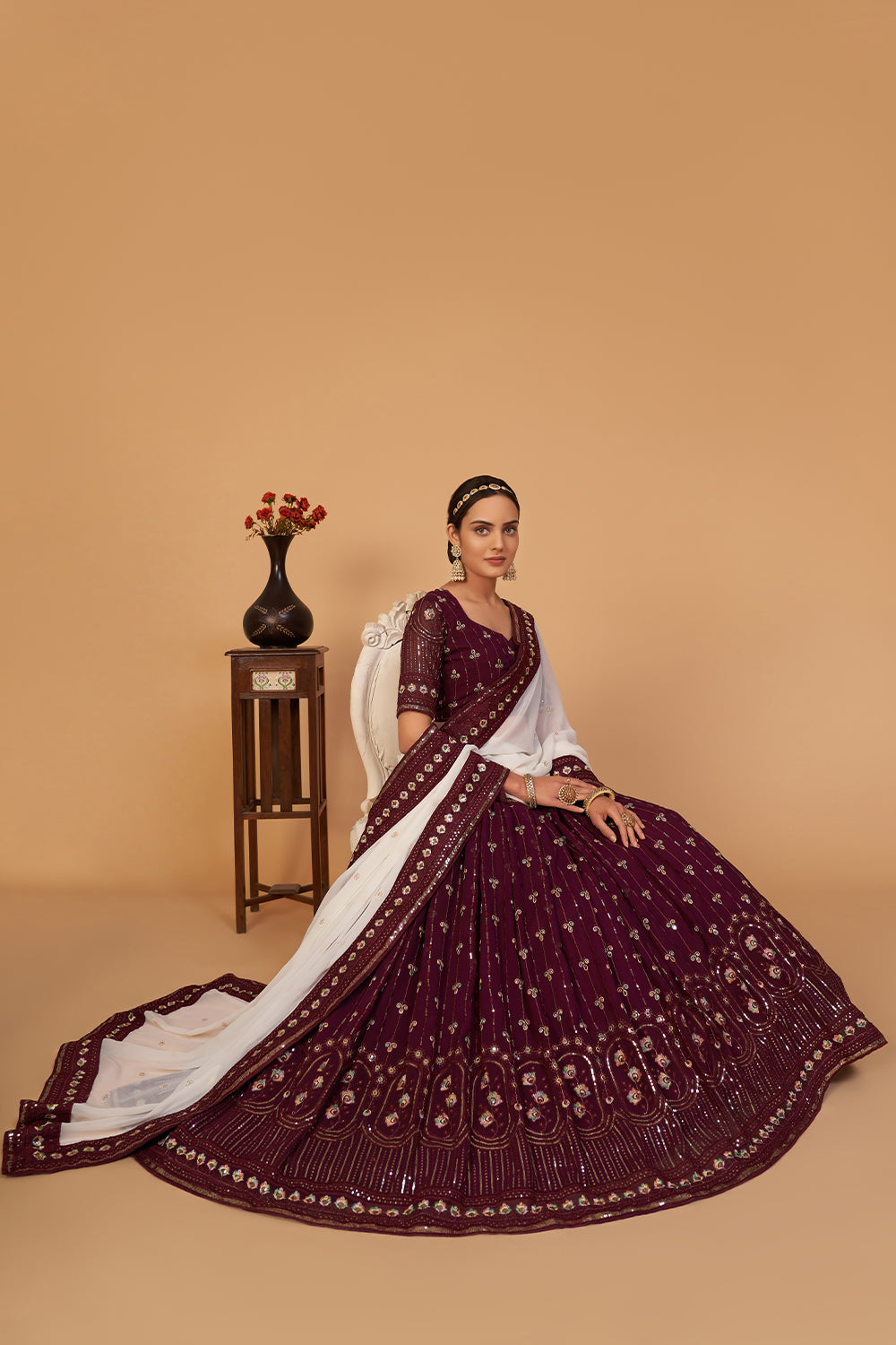 Exclusive Dark Shaded Georgette lehenga with detailed embroidery, sequiens, multi thread lehenga, Brides maid Lehenga