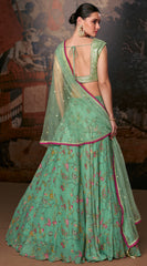 Designer lehenga on banglori silk blouse and pure organza silk with detailed embroidery