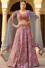 Floral inspired printed Blue diva lehenga on crushed silk with lace and tassel | lehenga for all occasion