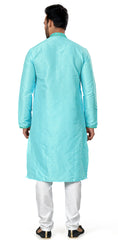 Light Blue Traditional Designer Silk Kurta with Mirror Work for all occasion | kurta pajama