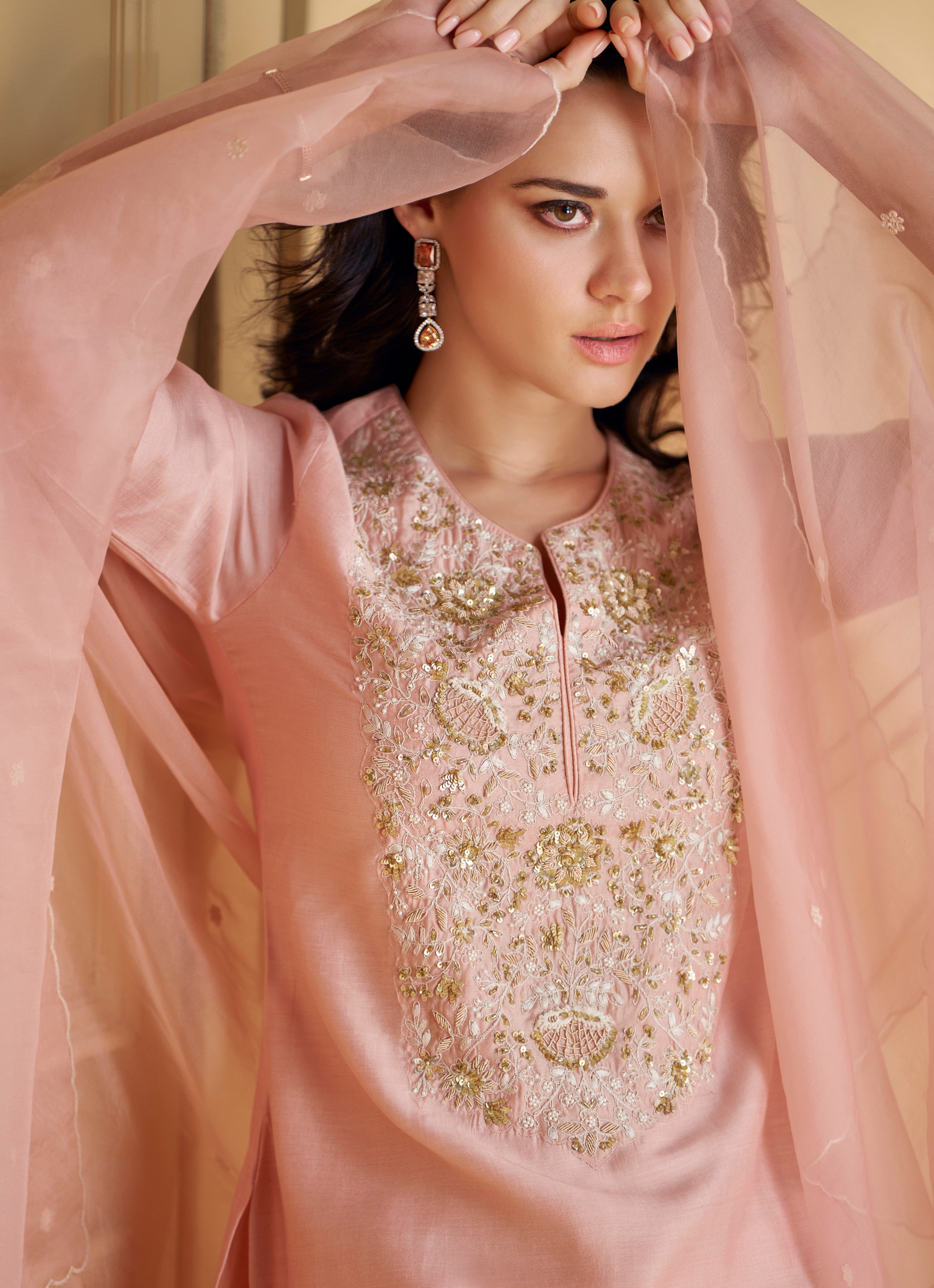 Designer Baby pink Green exclusive Sharara dress with detailed embroidery