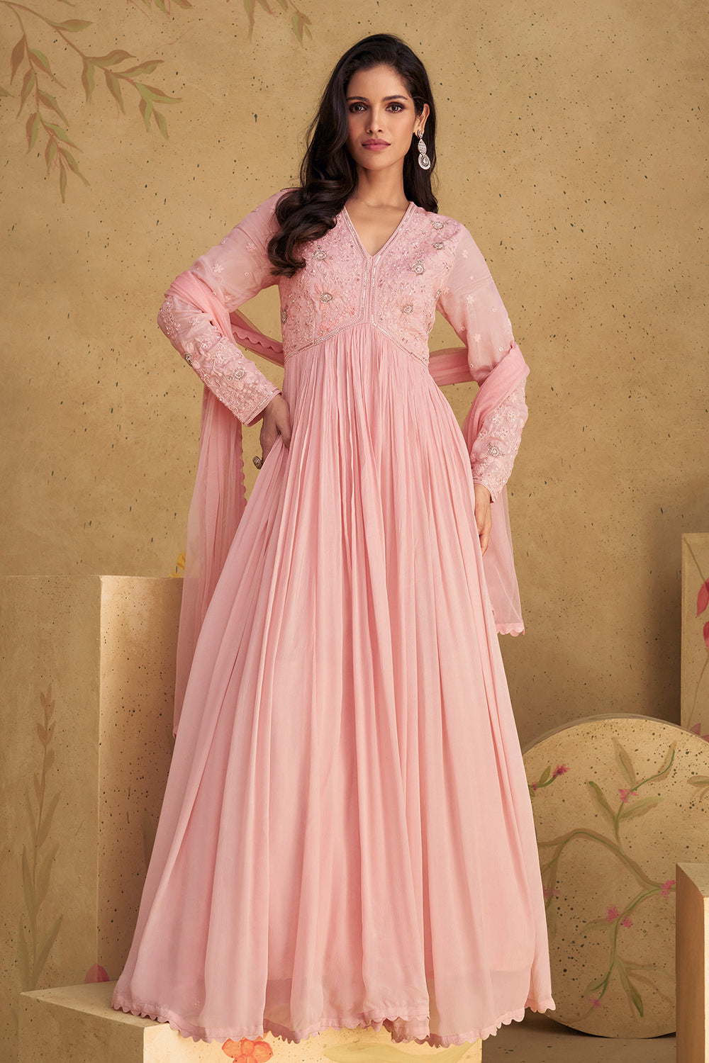 Designer Pink Shaded Embroidery Anarkali Dress | bollywood dress | anarkali dress