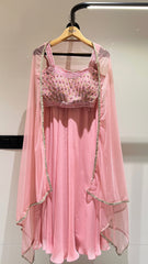 Light Pink Designer sharara style inspired dress on pure georgette with detailed mirror, thread, hand embellished work