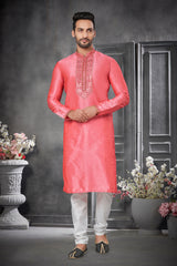 Light pink Traditional Designer Silk Kurta with Mirror Work for all occasion | kurta pajama