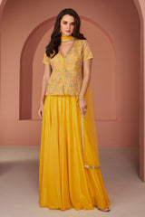 Exclusive Yellow Pure Georgette dress with detailed embroidery and thread work