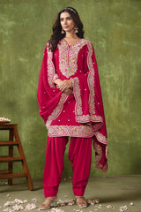 Designer Pink pure silk Patiala Suits with deatiled embroidery work