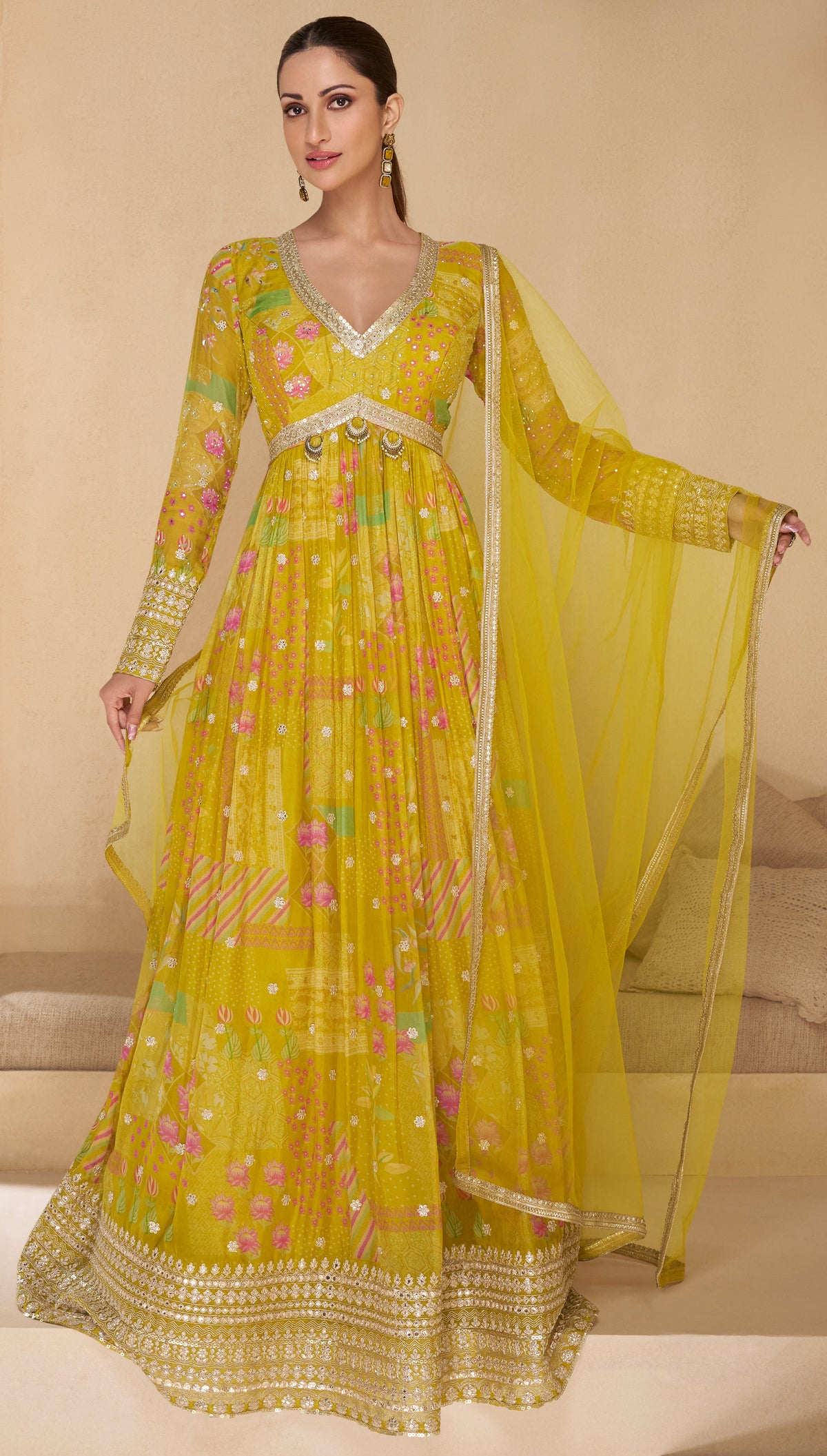 Designer yellow Shded Alia Cut Anarkali Dress with Embroidery | bollywood dress | anarkali dress