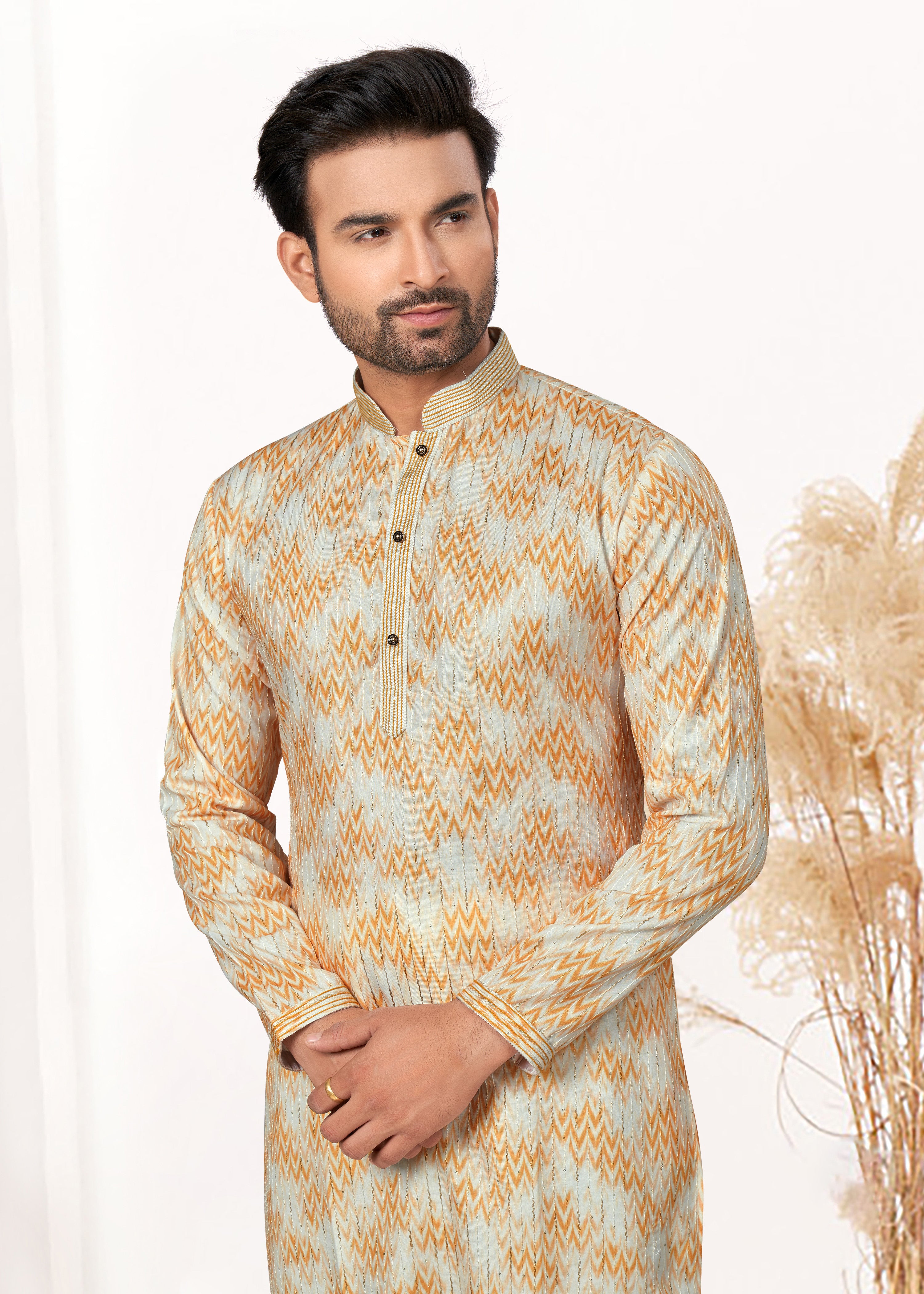 latest Contrast Digital print kurta on cotton with  detailed pintex, thread, sequence work for wedding