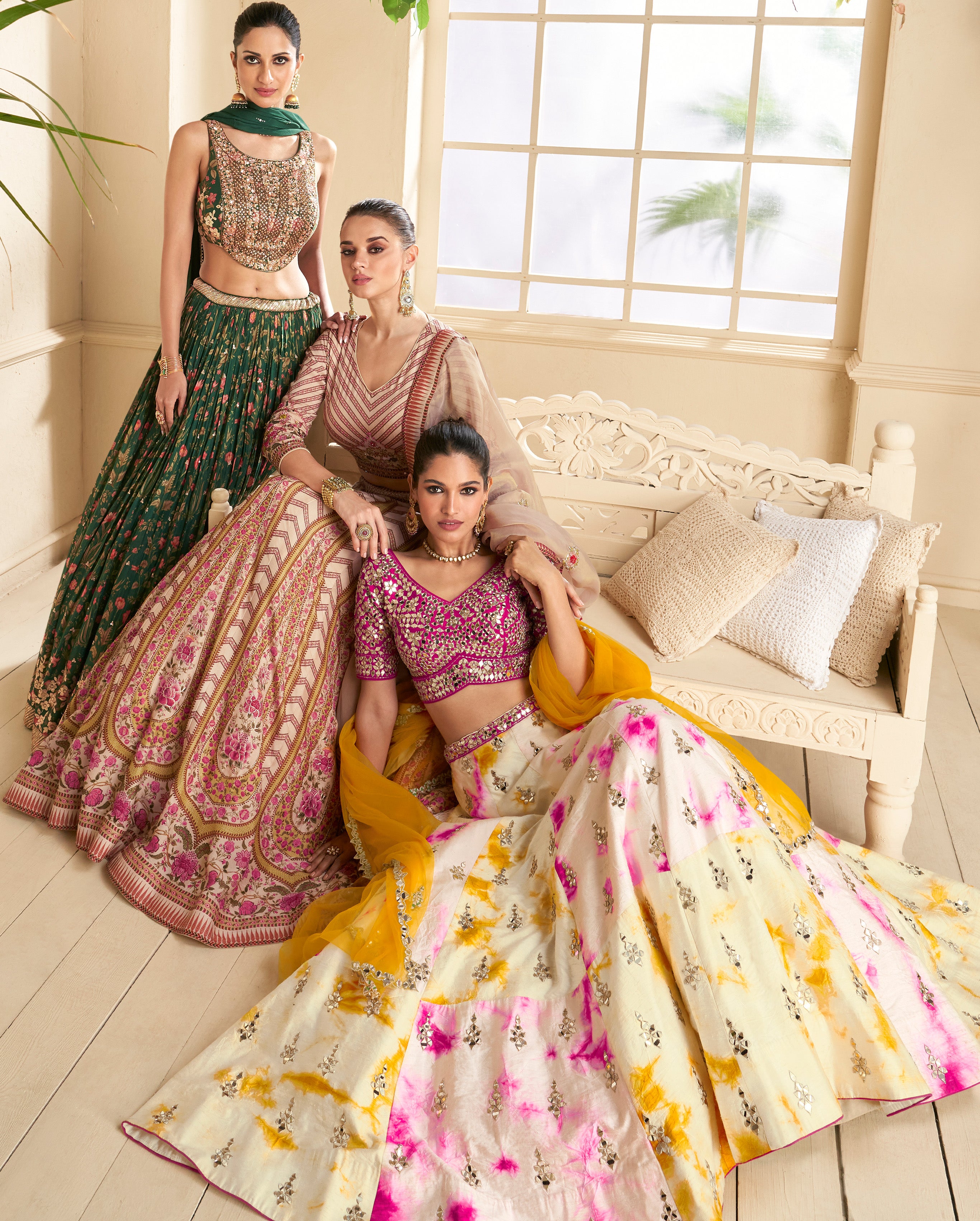 Cream contrasting leheriya inspired lehenga choli on silk fabric  | Bollywood Lehenga | kayaattire lehenga