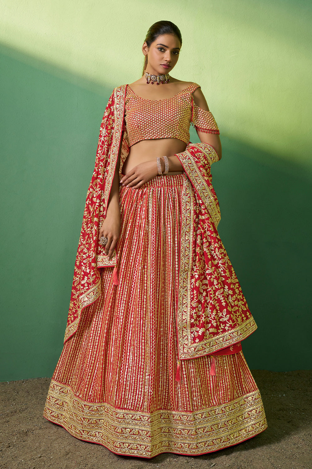 Designer Red detailed Indian tradition design on georgette lehenga with sequence and embroidery | bollywood lehenga