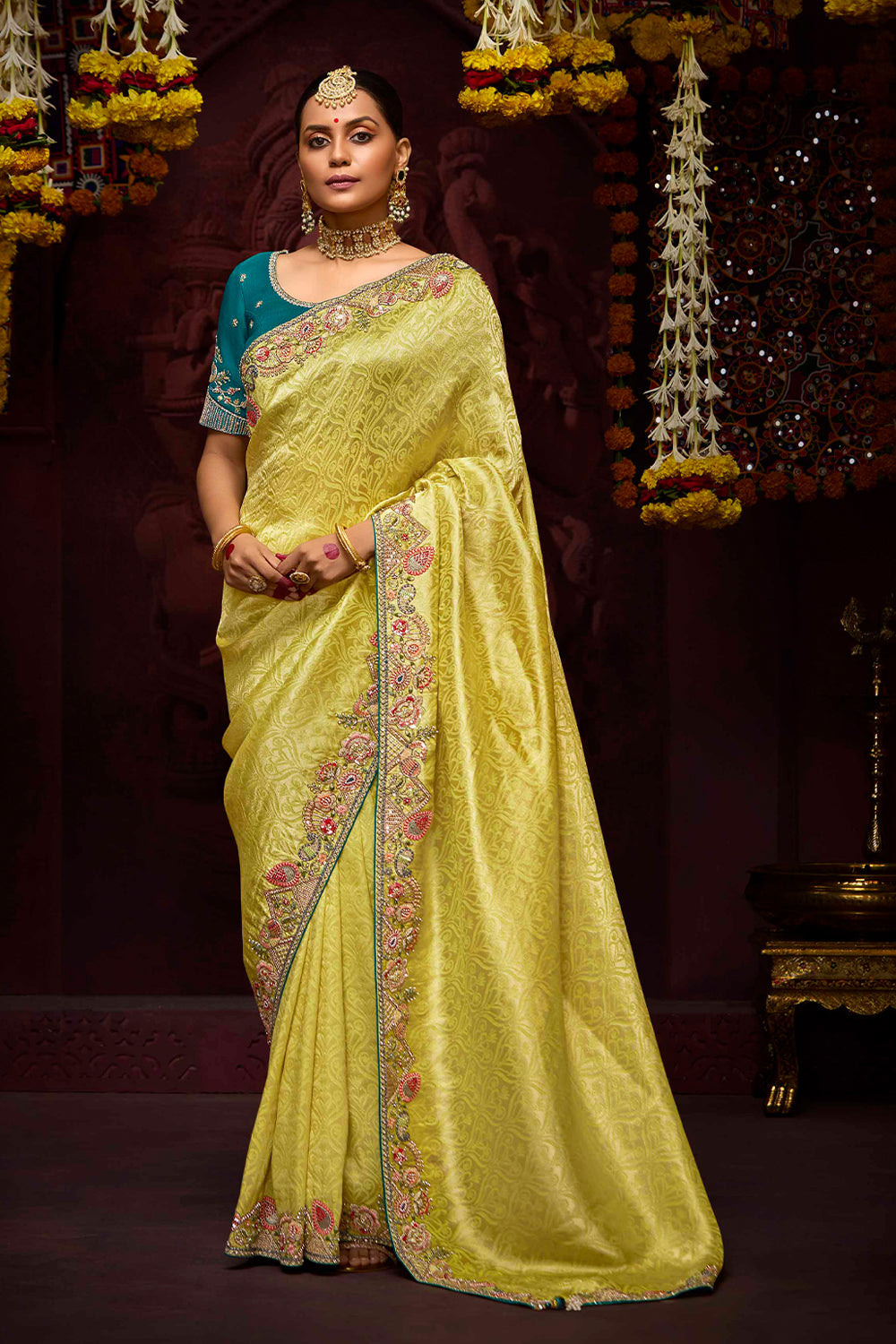 Yellow Shaded Pure Banarasi Kanjivaram Fabric With Heavy Work Border Saree