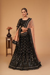 Exclusive Black Georgette lehenga with detailed embroidery, sequiens, multi thread lehenga, Brides maid lehenga