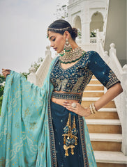 Designer Navy Blue Lehenga on viscos and Gaji Siburi duppatta with detailed embroidery and hand work (Copy)