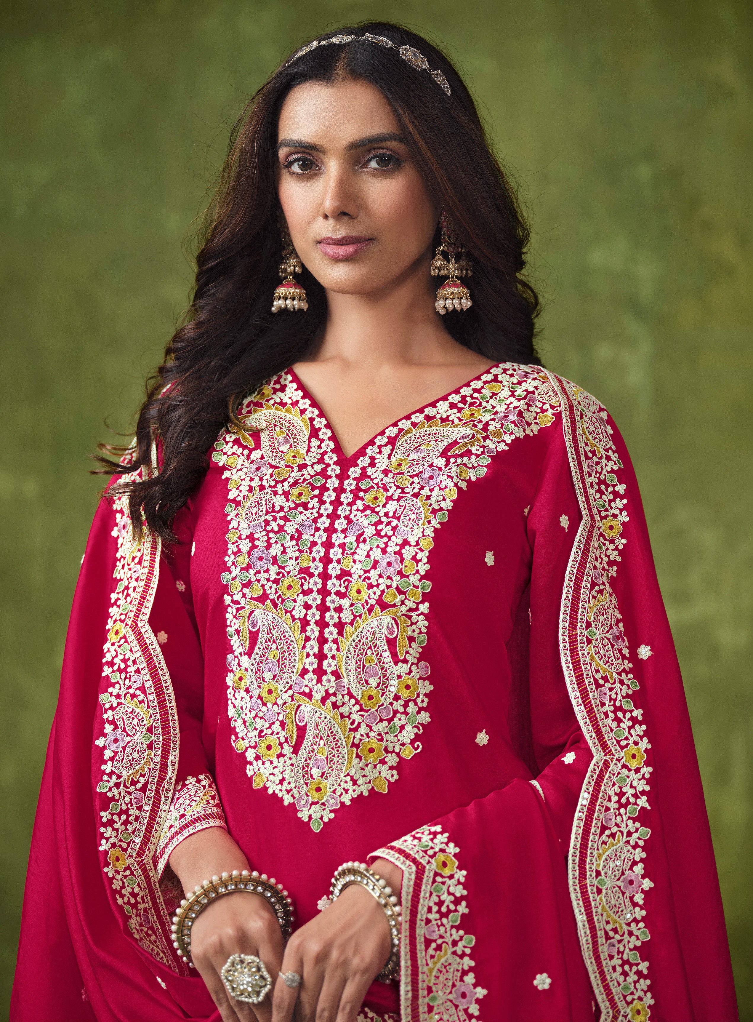 Designer Pink pure silk Patiala Suits with deatiled embroidery work