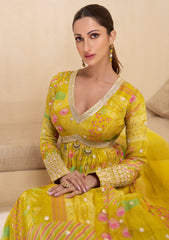 Designer yellow Shded Alia Cut Anarkali Dress with Embroidery | bollywood dress | anarkali dress