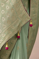 Light green Dola Viscose Silk Saree Intricate Flower Pattern Weaving On All Over Saree