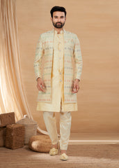 Exclusive Contrasting cream Thread and Detailed Embroidery Work Indo Western, Sherwani | Indian Traditional Mens Wear