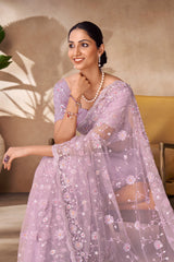 Beautiful Exclusive pastel shaded net saree with detailed work of sequins, thread and zarkan