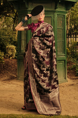 Handloom weaving designer satin silk saree with detailed indian inspired design