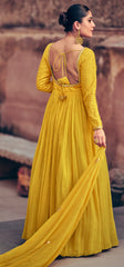 Pure Georgette yellow exclusive dress with detailed Embroidered dress