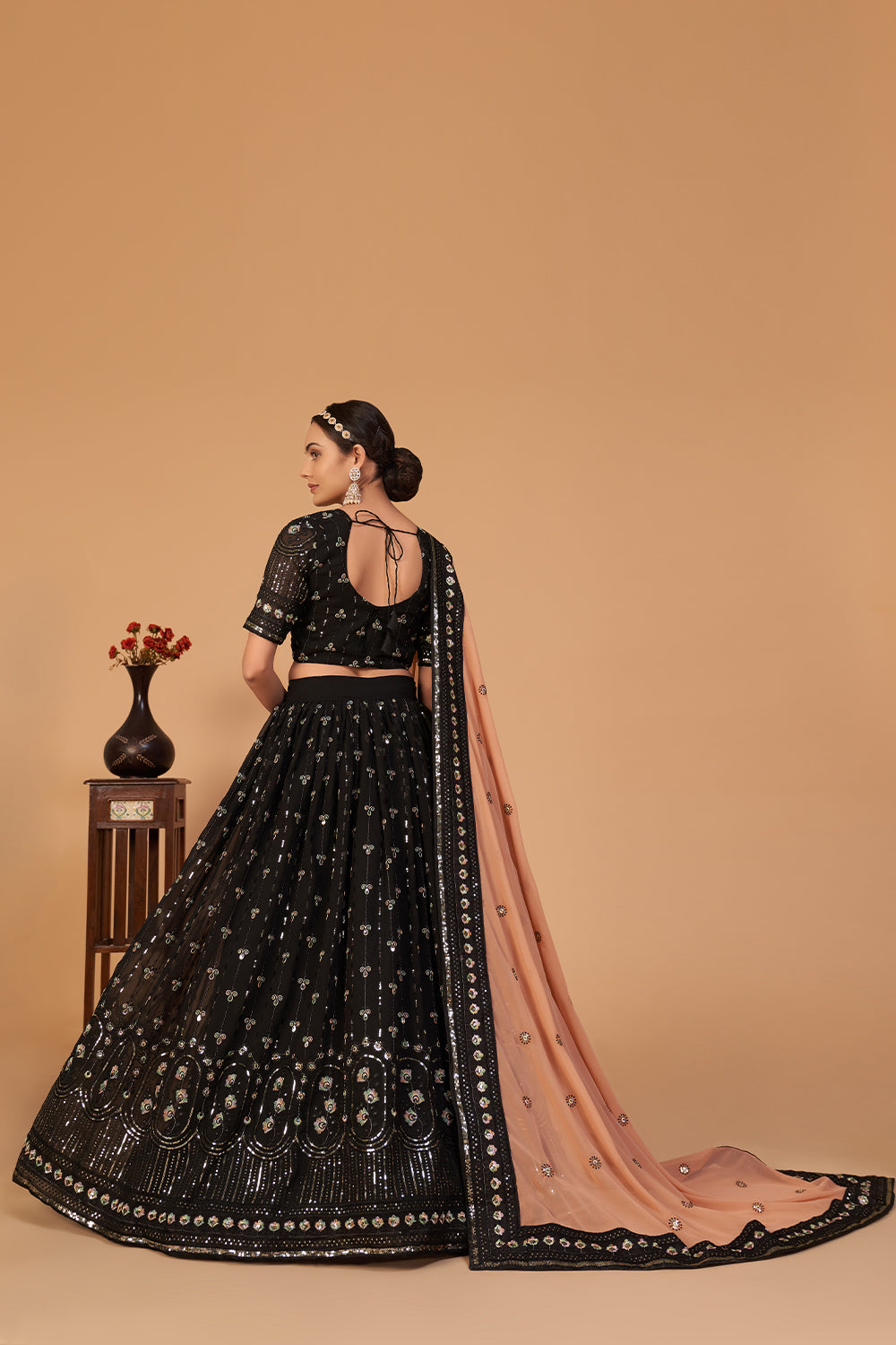 Exclusive Black Georgette lehenga with detailed embroidery, sequiens, multi thread lehenga, Brides maid lehenga