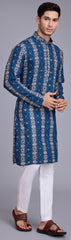 Blue Contrasting indian aspiring Printed rayon Mens kurta for wedding and other occasion comes with pajama