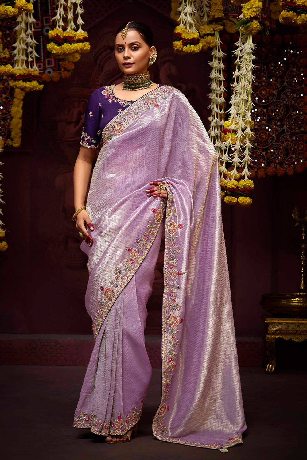 Light Purple Shaded Pure Banarasi Kanjivaram Fabric With Heavy Work Border Saree