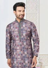 Contrasting indian aspiring Printed khakhi on jacquard silk Mens kurta for wedding and other occasion comes with pajama