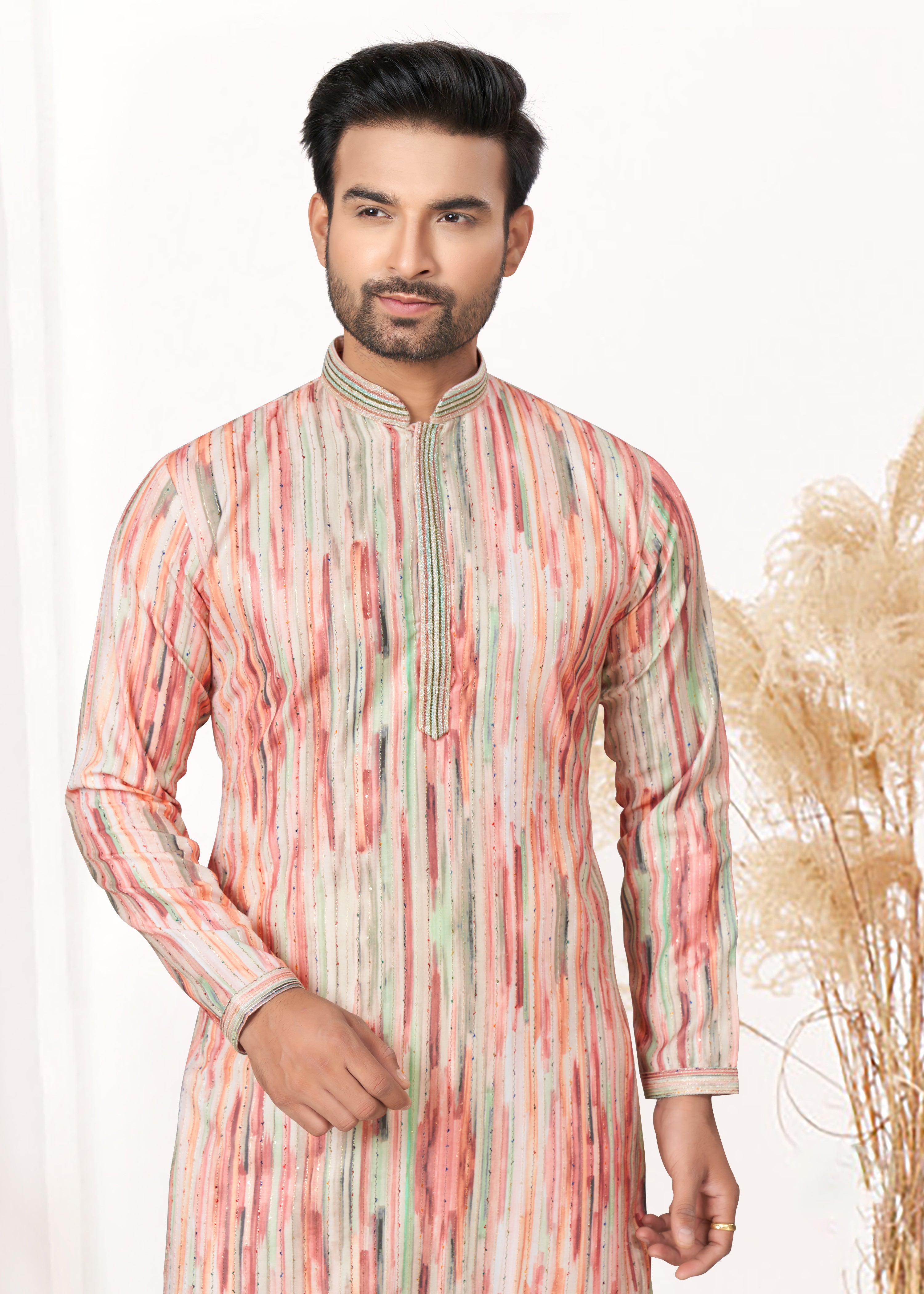 latest Contrast Digital print kurta on cotton with  detailed pintex, thread, sequence work for wedding