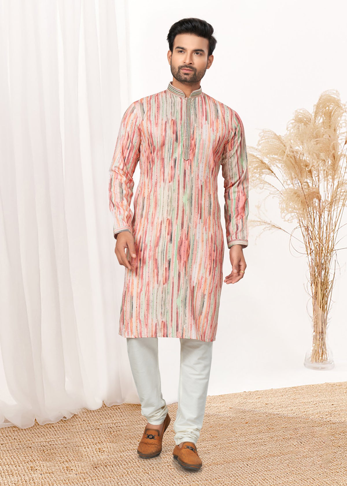 latest Contrast Digital print kurta on cotton with  detailed pintex, thread, sequence work for wedding