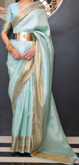 Premium Light blue Soft Silk saree with Golden border and detailed Weaving | Celebrities Saree | Premium Saree