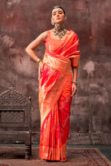 Orange shaded leheriya silk saree with handloom weaving saree | Shaded leheriya style Saree